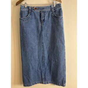 Vintage Y2K Sonoma Denim Skirt Size 6 Jean Modest Slit Long Midi Pockets